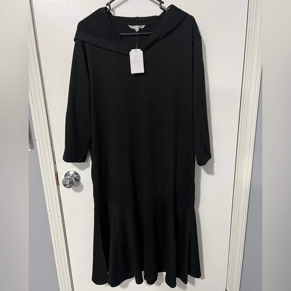 Black Hoodie Dress With Ruffle Bottom